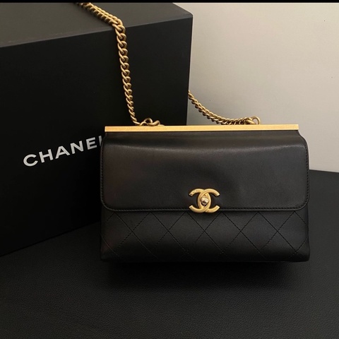 香奈兒Chanel 黑金小羊皮雙子星鏈條包，double sides雙面單肩包