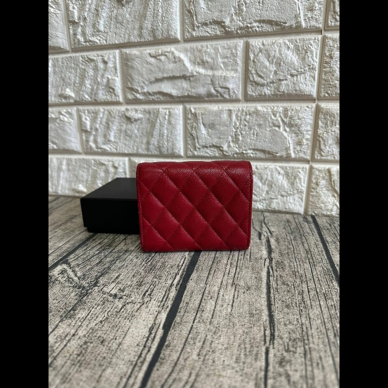 Chanel 荔枝紋紅金短夾-6