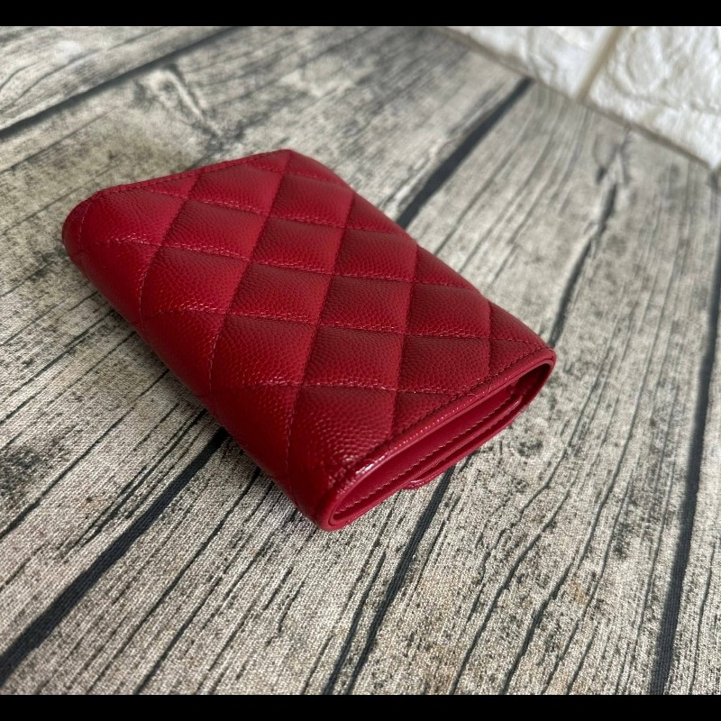 Chanel 荔枝紋紅金短夾-10