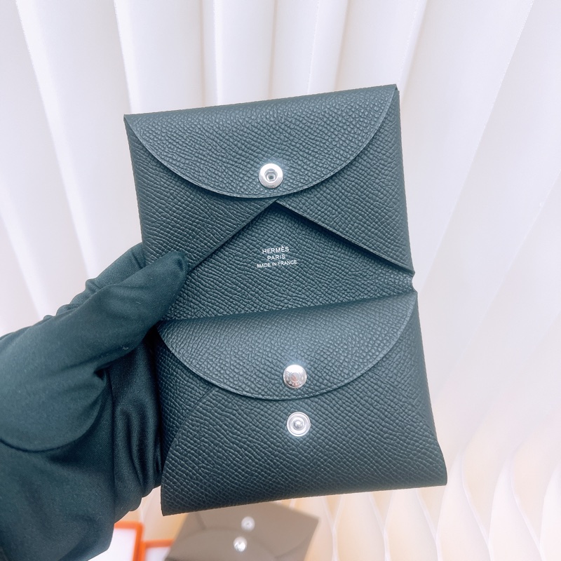 全新 Hermes calvi duo 黑色卡包/短夾 G刻-4