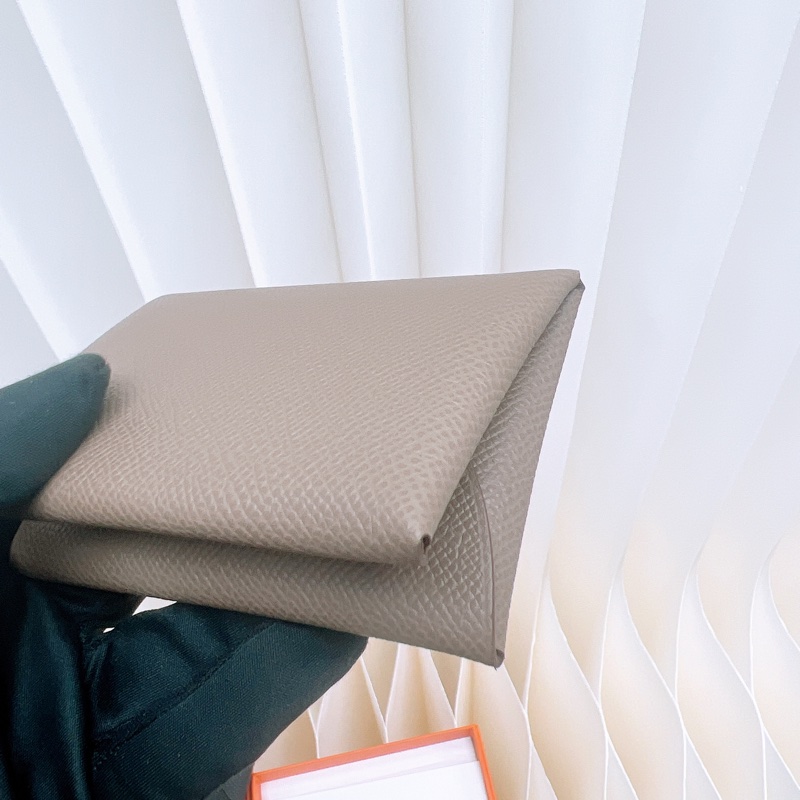 全新 Hermes calvi duo 大象灰卡包/短夾 K刻-1