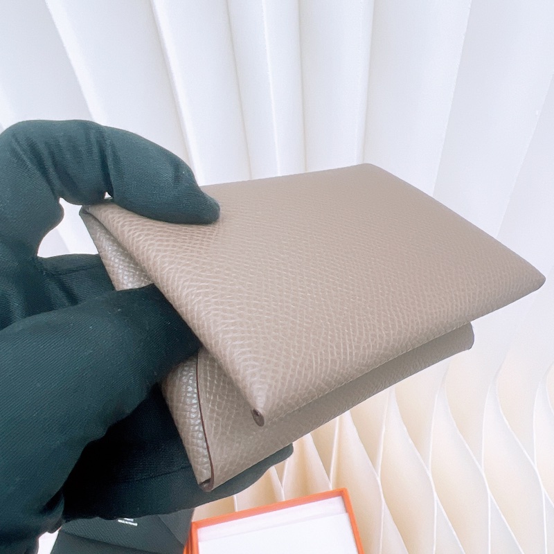 全新 Hermes calvi duo 大象灰卡包/短夾 K刻-2