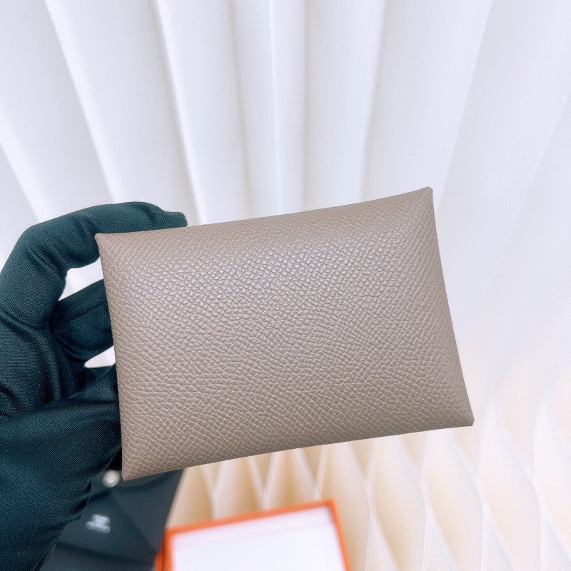 全新 Hermes calvi duo 大象灰卡包/短夾 K刻-3