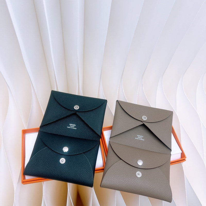 全新 Hermes calvi duo 大象灰卡包/短夾 K刻-4