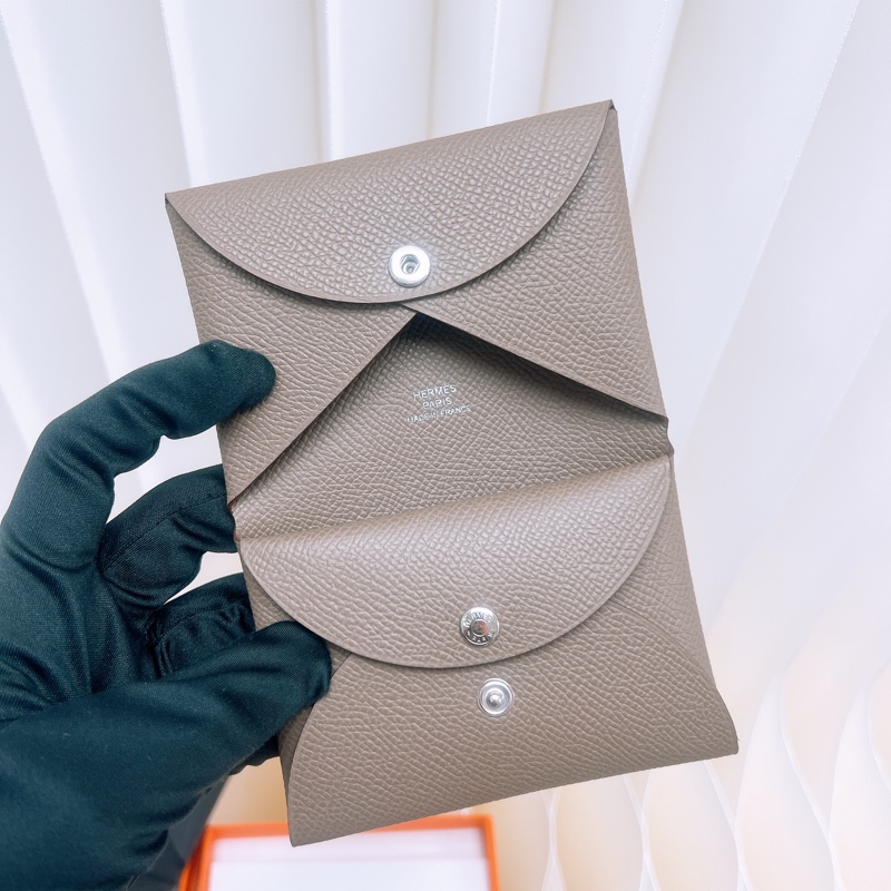 全新 Hermes calvi duo 大象灰卡包/短夾 K刻-4