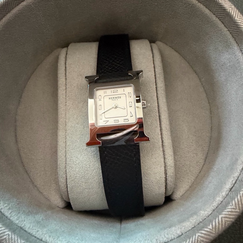 Hermes Heure H 腕錶 25mm 黑色銀盤 Epsom皮 原價$29700-0
