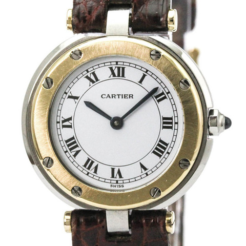 卡地亞 Santos 圓形 18K 金精鋼皮革石英女士腕錶（拋光）
