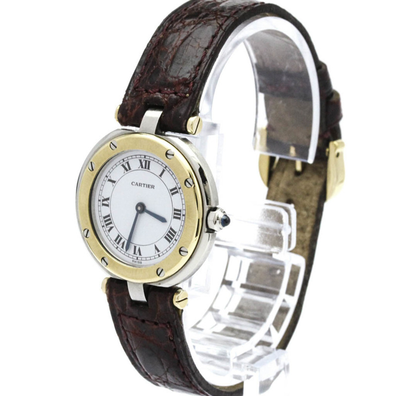 卡地亞 Santos 圓形 18K 金精鋼皮革石英女士腕錶（拋光）-1