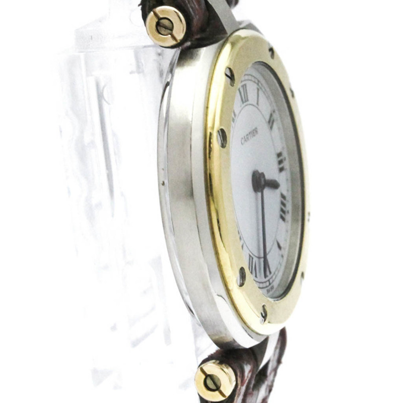 卡地亞 Santos 圓形 18K 金精鋼皮革石英女士腕錶（拋光）-7