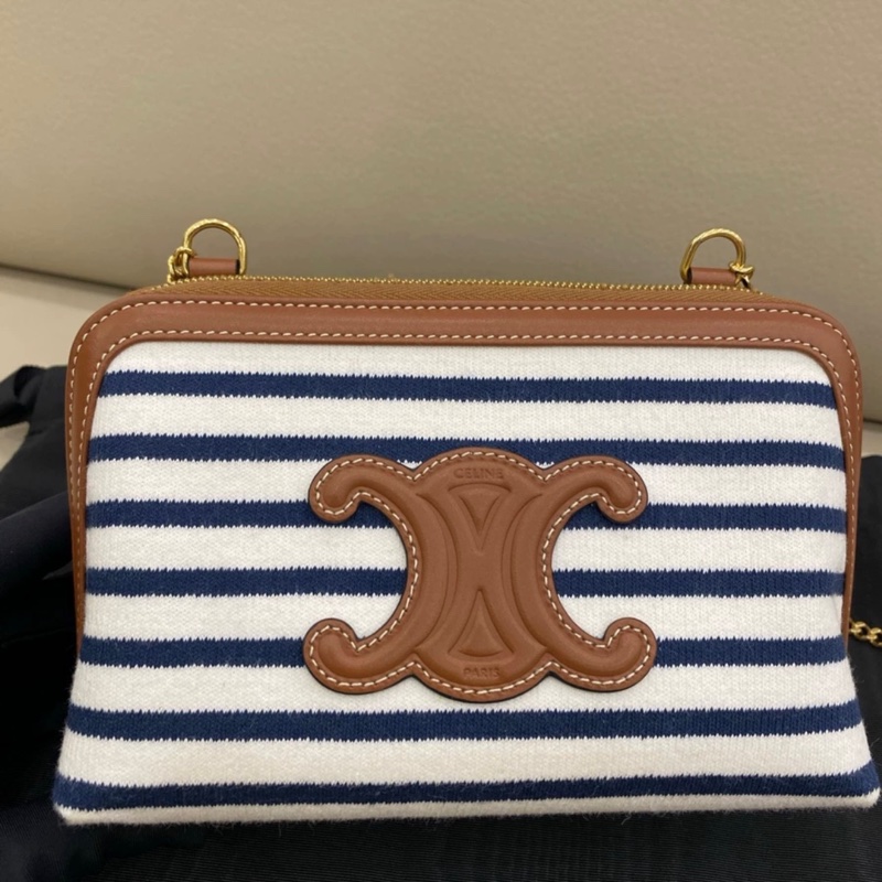 Celine賽琳凱旋門海軍風條紋貝殼鏈條包-1