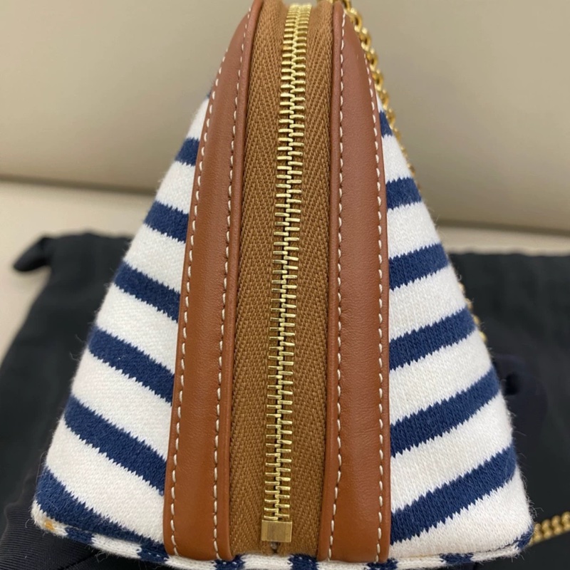 Celine賽琳凱旋門海軍風條紋貝殼鏈條包-3