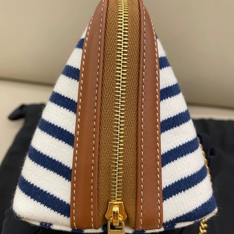 Celine賽琳凱旋門海軍風條紋貝殼鏈條包-4