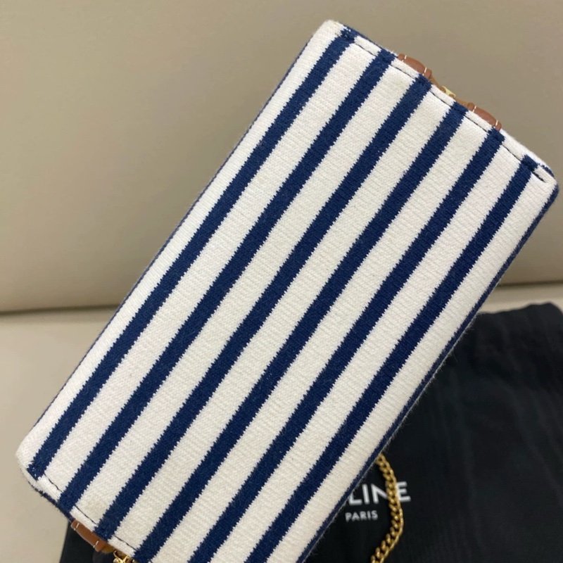 Celine賽琳凱旋門海軍風條紋貝殼鏈條包-5