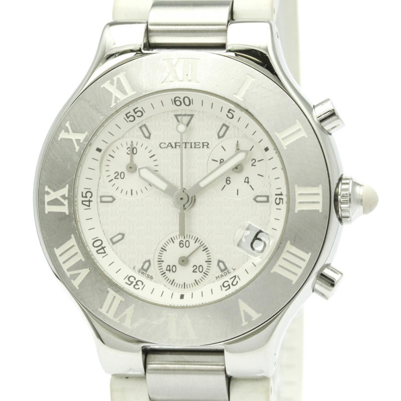 卡地亞 Must 21 Chronoscaph 精鋼橡膠男士腕錶 W10184U2 拋光-0