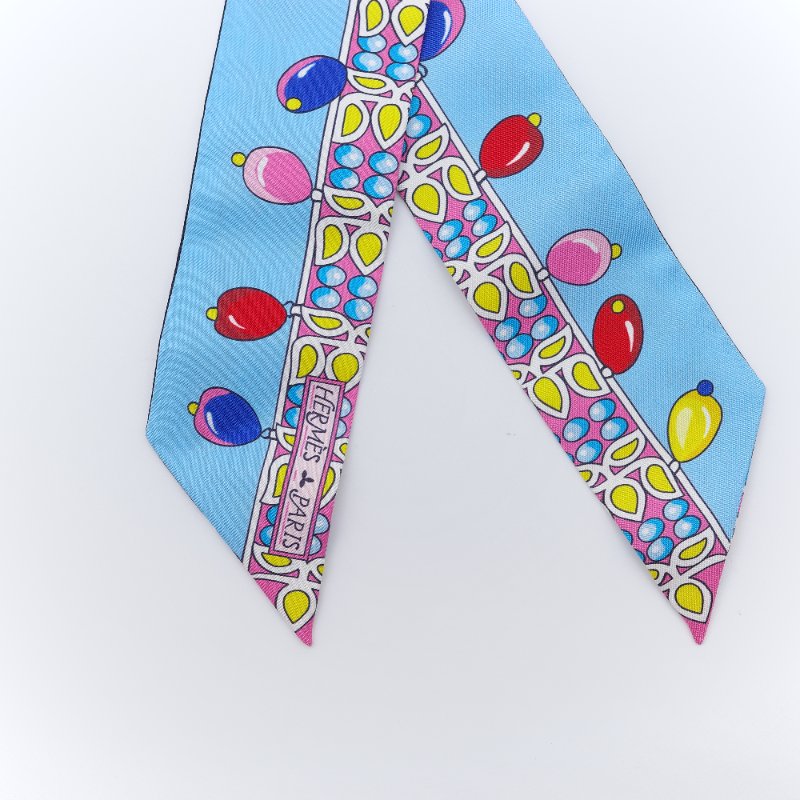 Hermès 愛馬仕 Parures des Maharajas馬哈拉賈的珠寶 天藍色系真絲 Twilly 長絲巾-7