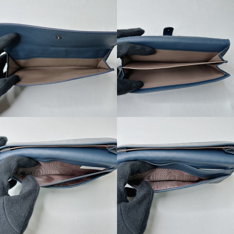 BV 藍色小羊皮編織扣式長夾-8