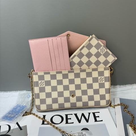 LV/路易威登 白色棋盤格三合一鏈條包，爆款單肩斜挎包，尺寸：21/3/12/115cm，有刻字