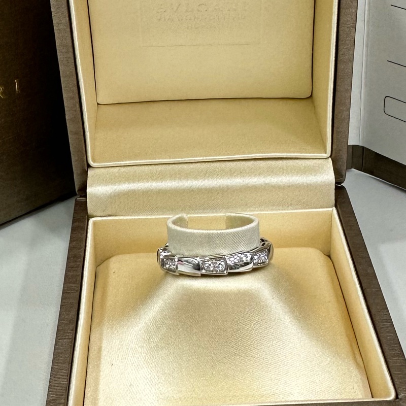 Bvlgari/寶格麗 Serpenti Viper 18K白金 半鑽 蛇骨 戒指 窄版 22 尺寸：53碼-1