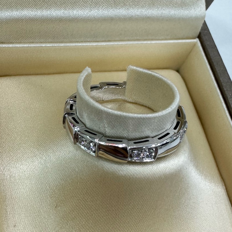 Bvlgari/寶格麗 Serpenti Viper 18K白金 半鑽 蛇骨 戒指 窄版 22 尺寸：53碼-2