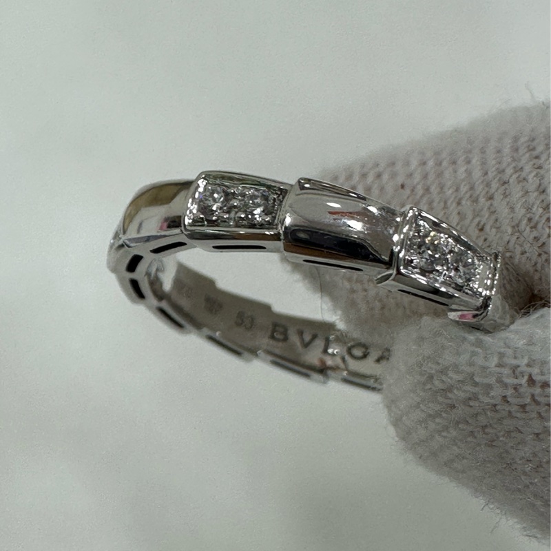Bvlgari/寶格麗 Serpenti Viper 18K白金 半鑽 蛇骨 戒指 窄版 22 尺寸：53碼-4
