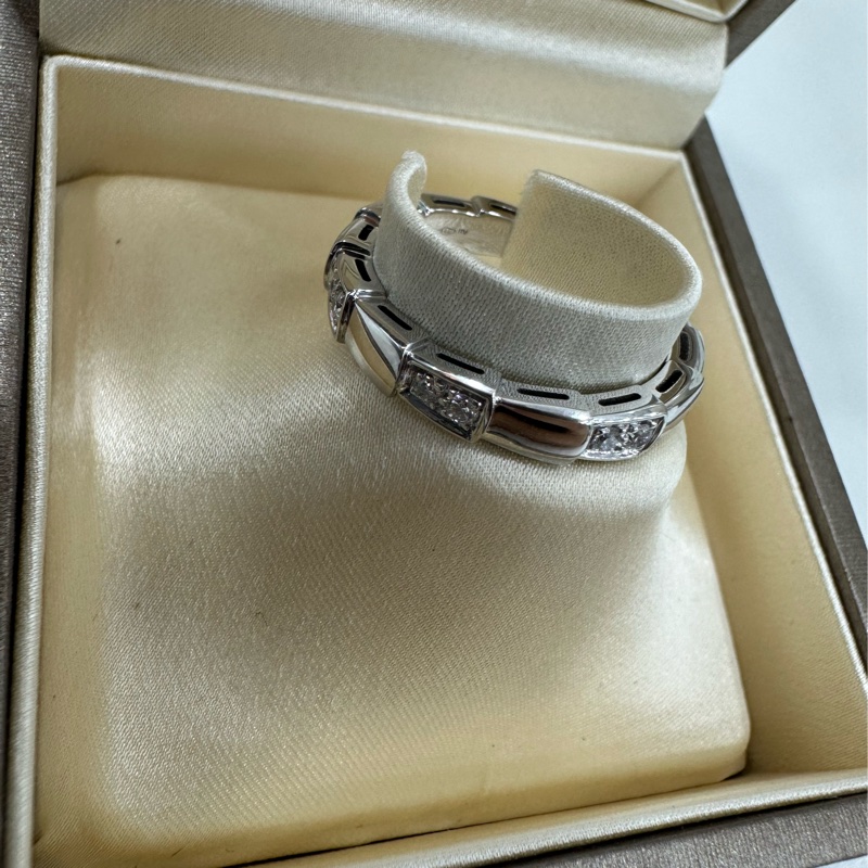 Bvlgari/寶格麗 Serpenti Viper 18K白金 半鑽 蛇骨 戒指 窄版 22 尺寸：53碼-5