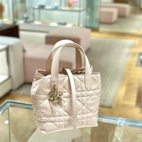 Dior 砂岩粉藤格紋Toujours直式小型托特包
