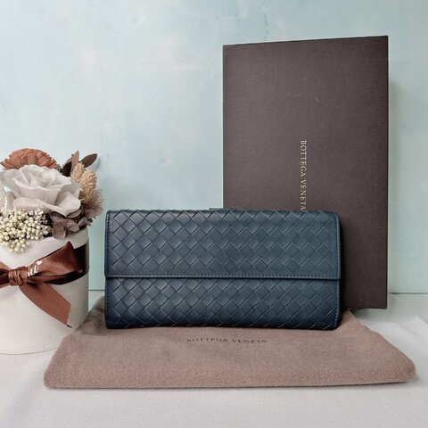 BV 小羊皮編織扣式長夾