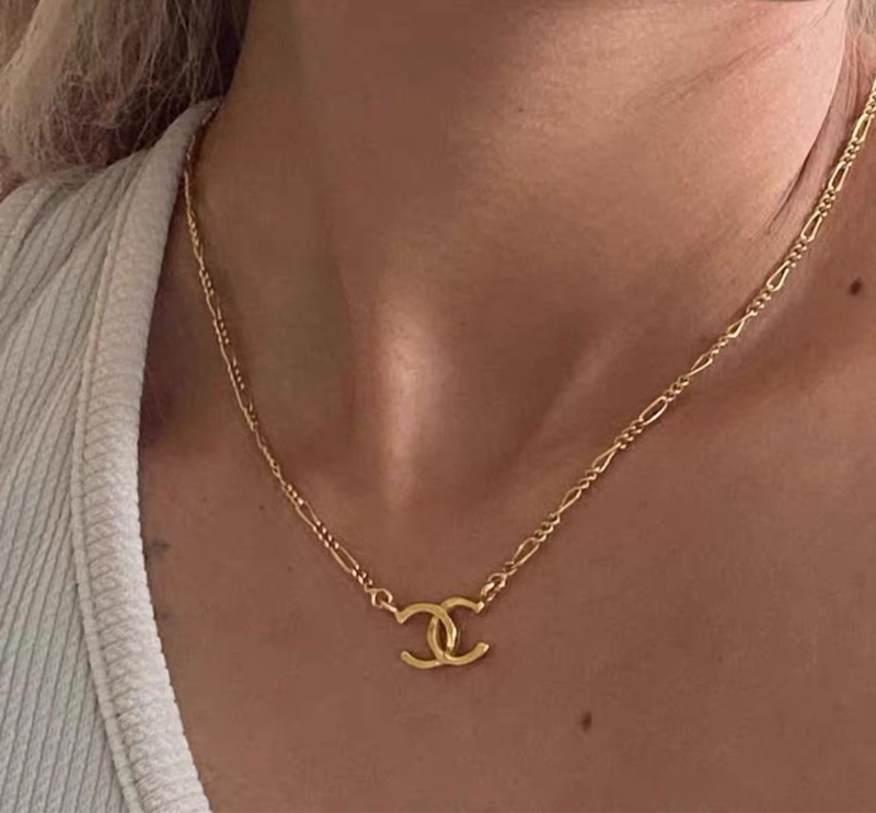 Chanel vintage 24k金 logo 鎖骨鏈 項鏈 項鍊 Jennie同款-5