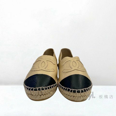 Y1996-CHANEL 米拚黑羊皮草編平底鞋G29762