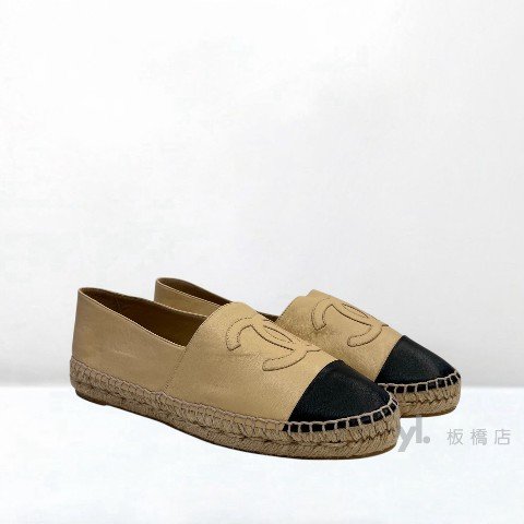 Y1996-CHANEL 米拚黑羊皮草編平底鞋G29762-1