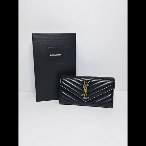 YSL 黑色Cassandre Large Wallet(未使用品)