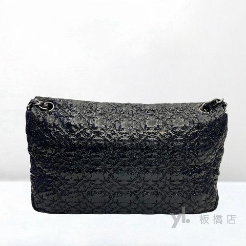 Y1997-Chanel 黑色漆亮皮山茶花下蓋銀釦coco-3