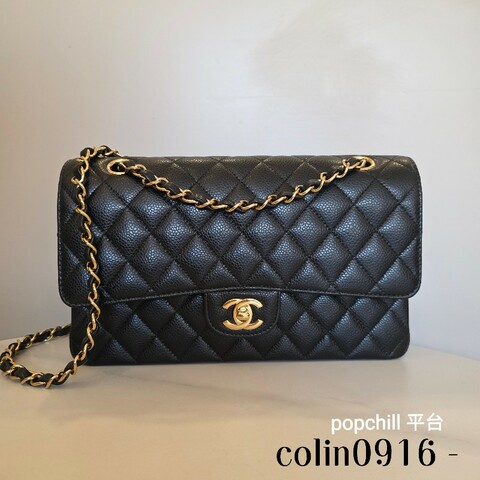 [現省10萬香奈兒經典黑金😍] Chanel 黑荔枝皮金釦CoCo25肩背口蓋包