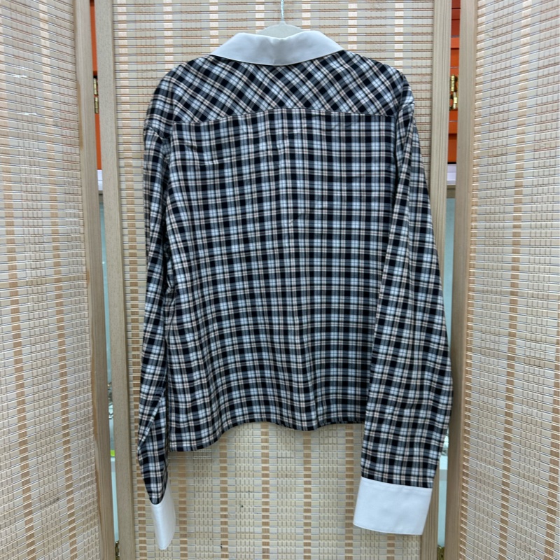 CELINE 格紋單排扣翻領短長袖襯衫 38 碼-1