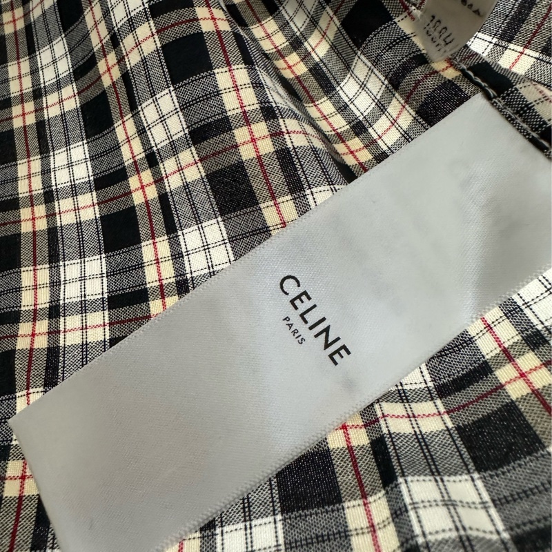CELINE 格紋單排扣翻領短長袖襯衫 38 碼-3