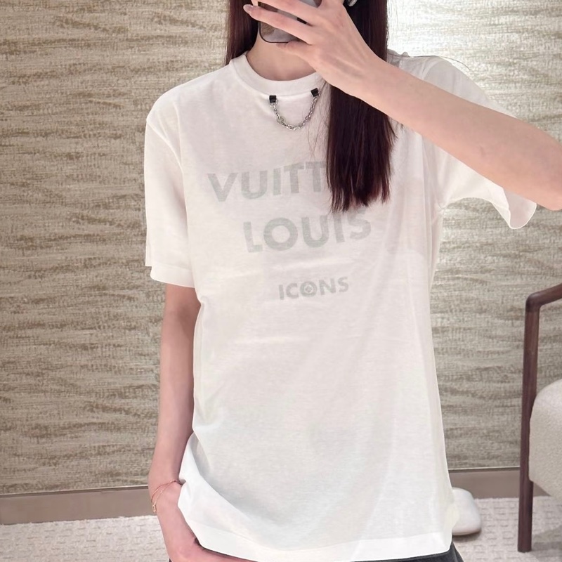 LV簡約白色灰底英文字母鍊條T恤-2