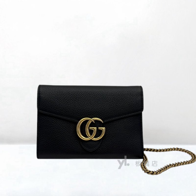 Y2003-GUCCI GG Marmont 黑牛皮肩背包 401232-0