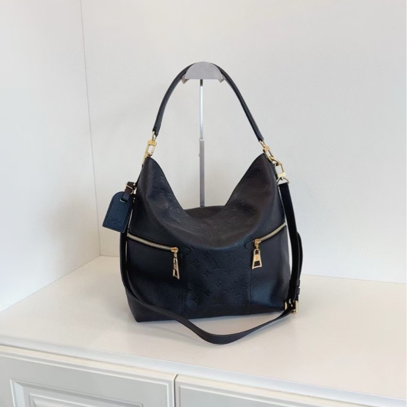 LV稀有黑金雙口袋機車Melie Hobo 全皮壓花 約30*32*12 長短肩帶 腋下/手提/斜挎-1