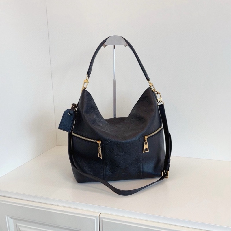 LV稀有黑金雙口袋機車Melie Hobo 全皮壓花 約30*32*12 長短肩帶 腋下/手提/斜挎-2