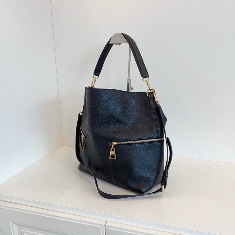LV稀有黑金雙口袋機車Melie Hobo 全皮壓花 約30*32*12 長短肩帶 腋下/手提/斜挎-3