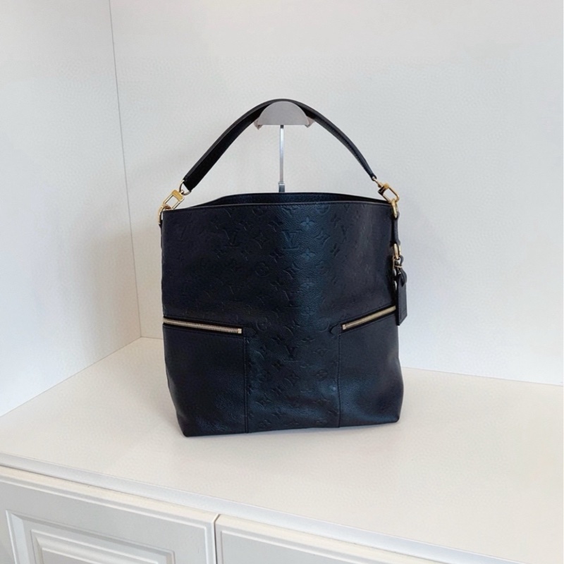 LV稀有黑金雙口袋機車Melie Hobo 全皮壓花 約30*32*12 長短肩帶 腋下/手提/斜挎-5