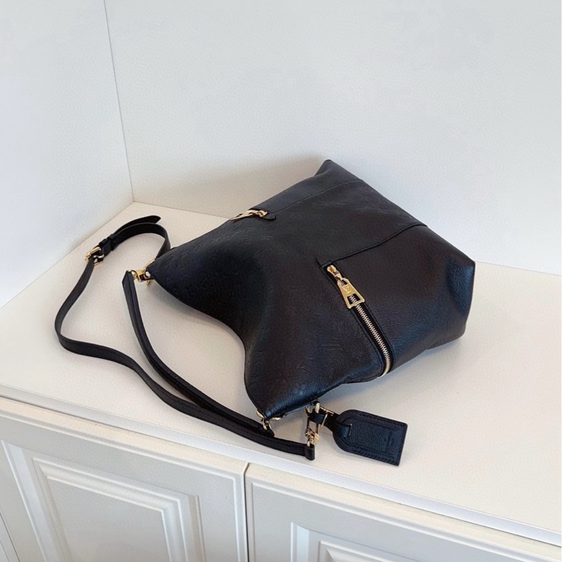 LV稀有黑金雙口袋機車Melie Hobo 全皮壓花 約30*32*12 長短肩帶 腋下/手提/斜挎-7