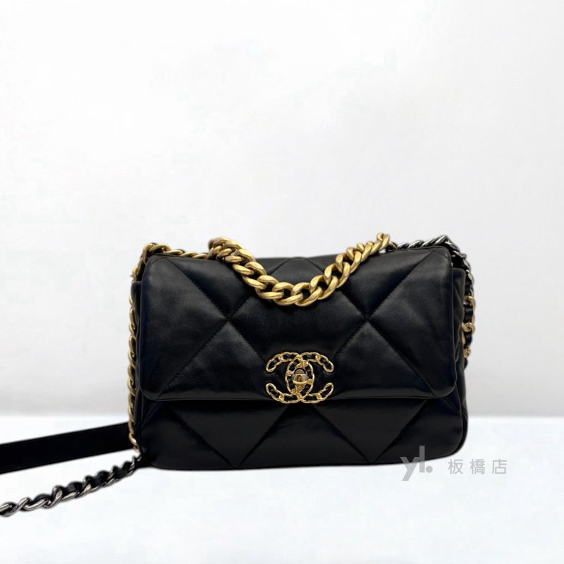 Y2004-CHANEL包包 黑羊皮金釦19包26CM AS1160-0