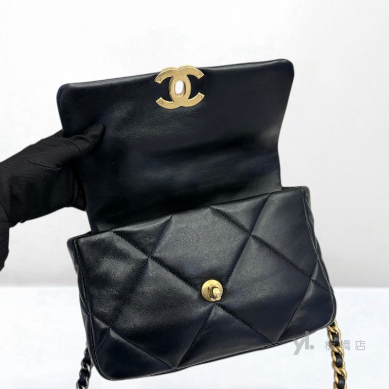 Y2004-CHANEL包包 黑羊皮金釦19包26CM AS1160-5