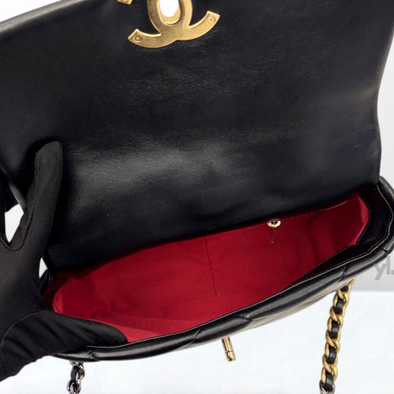 Y2004-CHANEL包包 黑羊皮金釦19包26CM AS1160-6