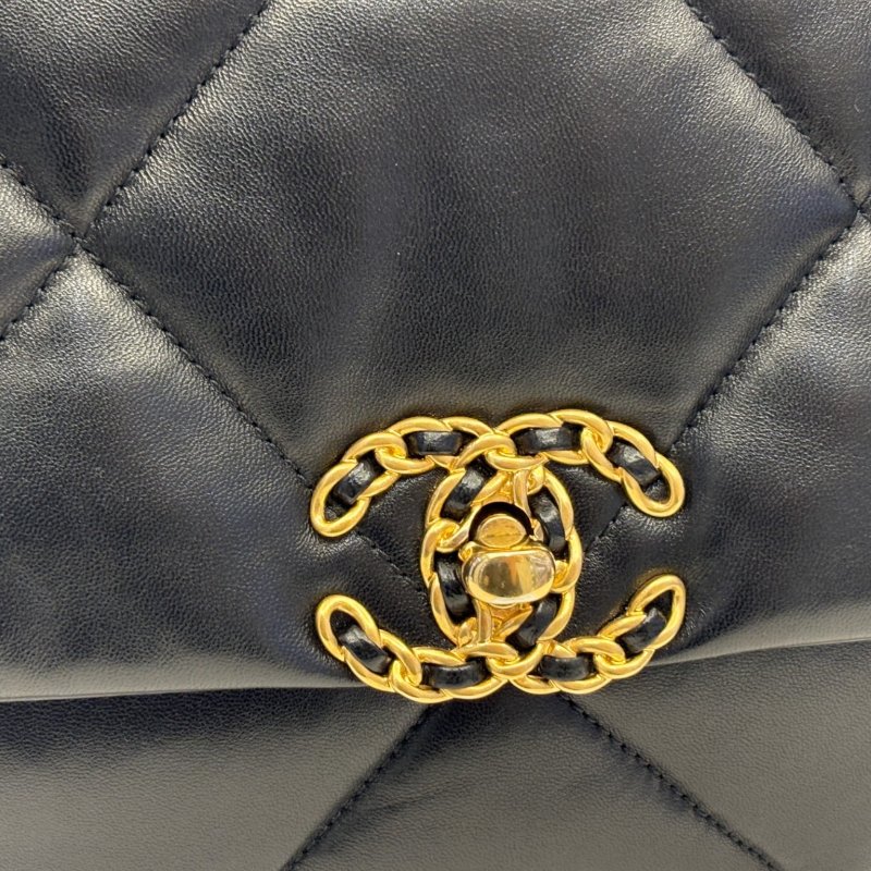 Y2004-CHANEL包包 黑羊皮金釦19包26CM AS1160-9