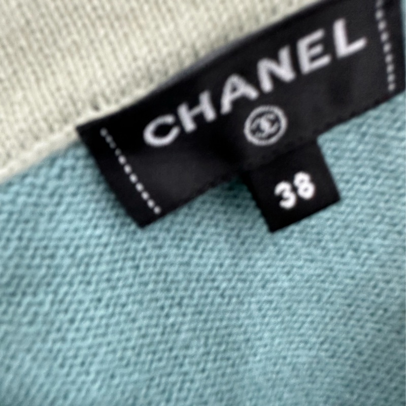 Chanel 香奈兒 25a 香奈兒羊絨撞色藍掛脖抹胸上衣 38碼-3