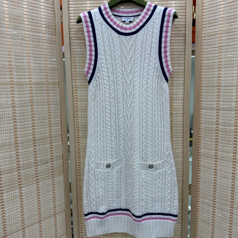 Chanel香奈兒23P學院風針織洋裝 34碼 黑粉撞色邊 無袖設計