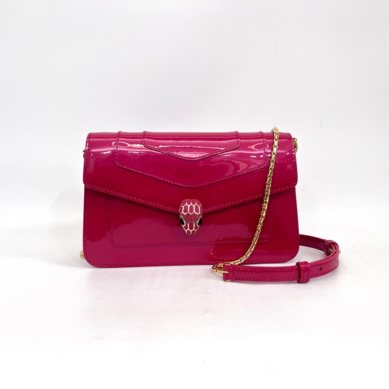 Bvlgari玫紅漆皮金釦下蓋玫紅琺瑯WOC斜背包-0