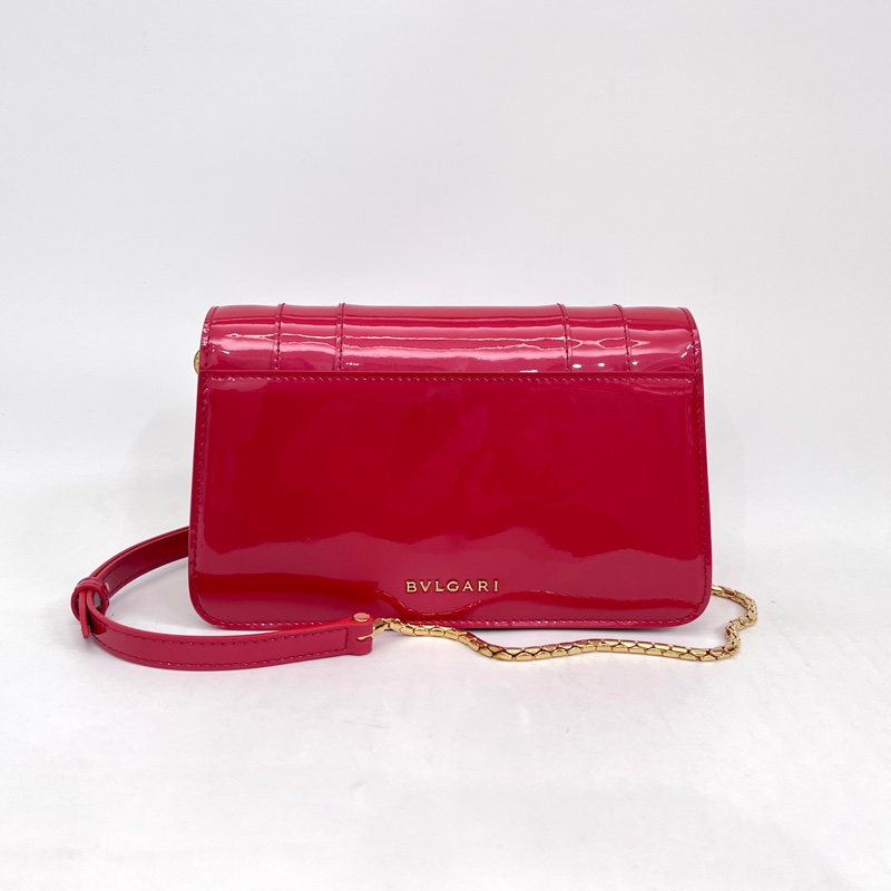 Bvlgari玫紅漆皮金釦下蓋玫紅琺瑯WOC斜背包-1